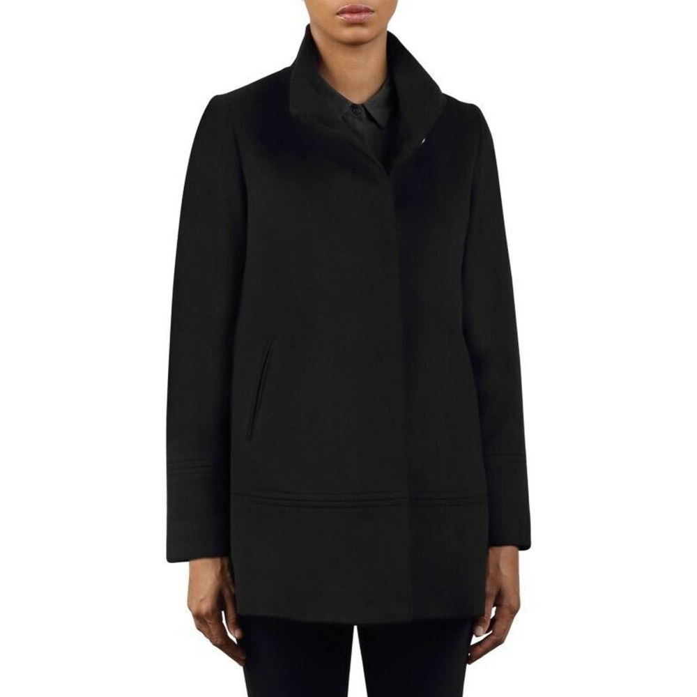 NEW FLEURETTE Stand Collar Wool Car Coat JACKET BUTTON LORO PIANA BLACK SIZE 4